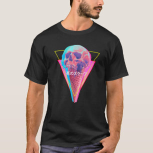 Vaporwave Skull Melting Ice Cream Cone Glitch Aest T-Shirt