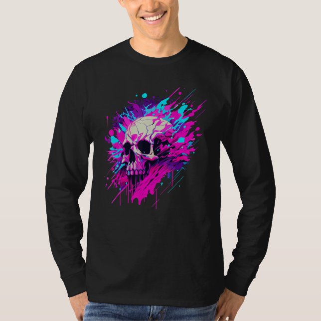 Vaporwave Skull Urban Aesthetic Pastel Goth Street T-Shirt (Front)
