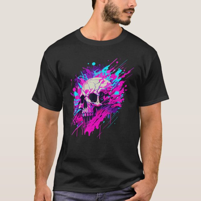 Vaporwave Skull Urban Aesthetic Pastel Goth Street T-Shirt (Front)