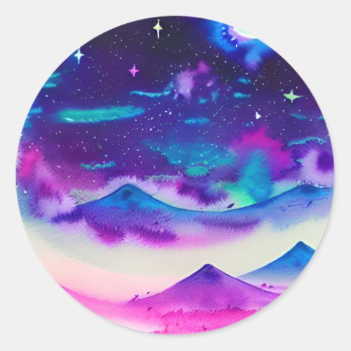 Vaporwave Space and Mountains Classic Round Sticke Classic Round Sticker