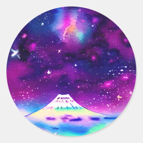 Vaporwave Space and Mountains Classic Round Sticker