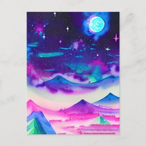 Vaporwave Space and Mountains Postcard