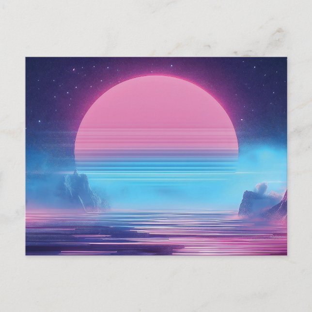 Vaporwave Sunset Landscape,Retro-Futuristic Design Postcard (Front)
