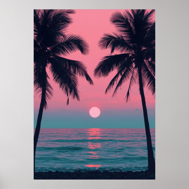 Vaporwave Sunset Palm Trees – Aesthetic Beach Wall Poster (Front)