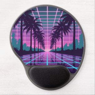 Vaporwave Sunset Palm Trees Neon Grid Gel Mouse Pad