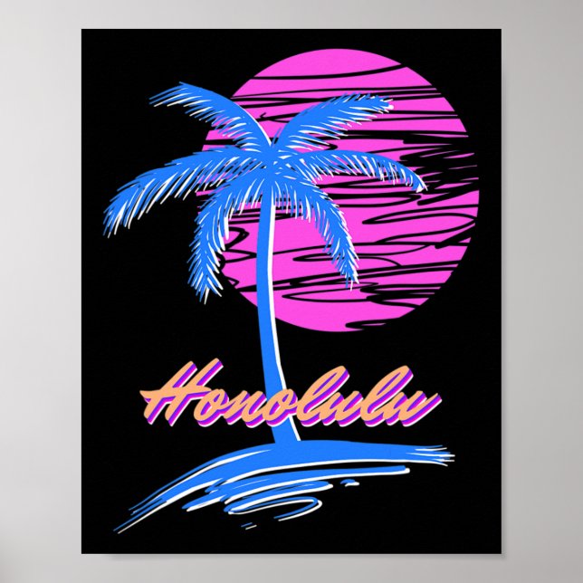 Vaporwave Synth Outrun Sunset 80s Beach Retro Hono Poster (Front)