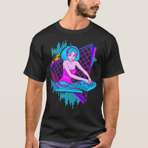 Vaporwave Synthwave DJ Girl 1980s and 1990s Gift T_Shirt