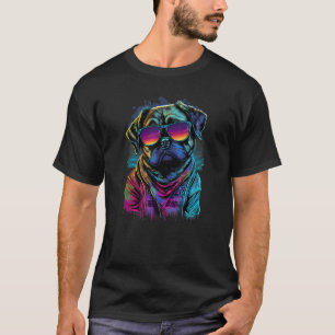 Vaporwave Synthwave Retrowave 80s Pug Dog with Sun T-Shirt