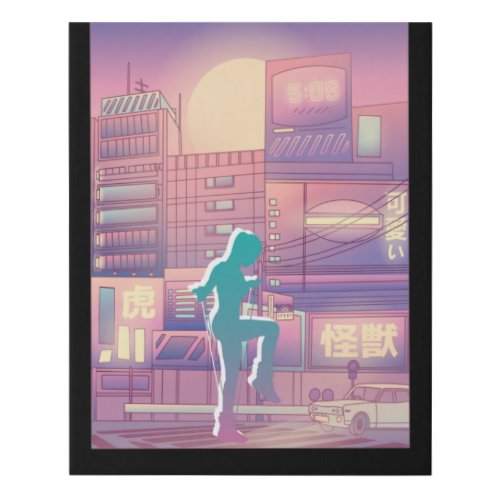 Vaporwave Synthwave Skyline Rope Jumping Faux Canvas Print