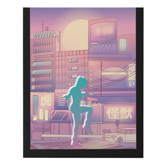 Vaporwave Synthwave Skyline Rope Jumping Faux Canvas Print (Front)