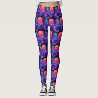 Vaporwave Synthwave Spacemen Pattern Leggings