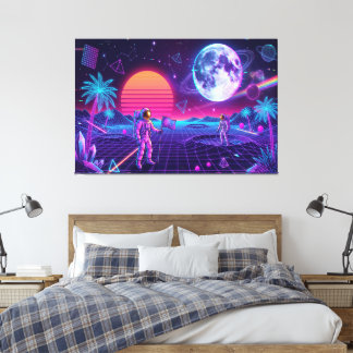 Vaporwave Synthwave Spacemen Retro Art Canvas Print