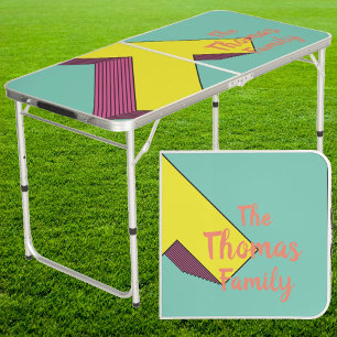 Vaporwave 'T' Family Name Throwdown Tailgate Beer Pong Table