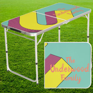 Vaporwave 'U' Family Name Throwdown Tailgate Beer Pong Table