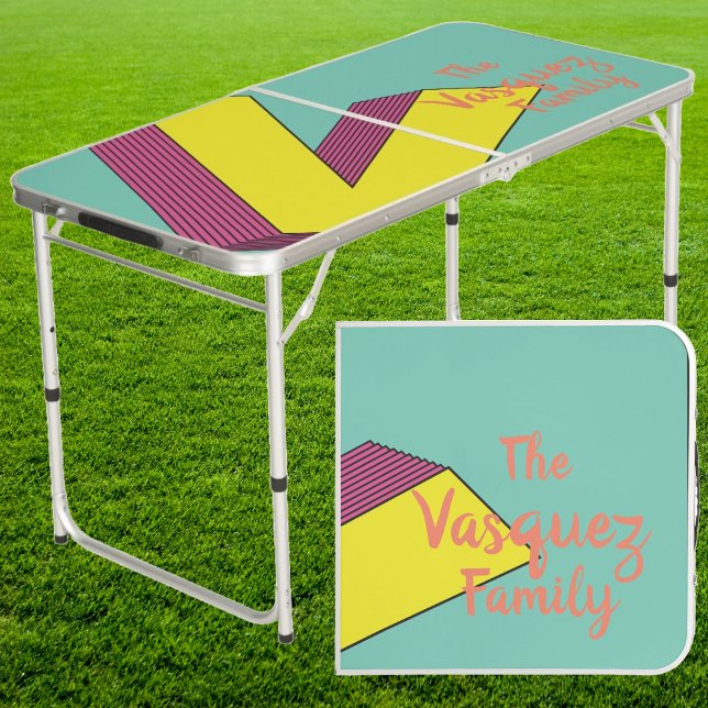 Vaporwave 'V' Family Name Throwdown Tailgate Beer Pong Table (Creator Uploaded)
