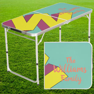 Vaporwave 'W' Family Name Throwdown Tailgate Beer Pong Table