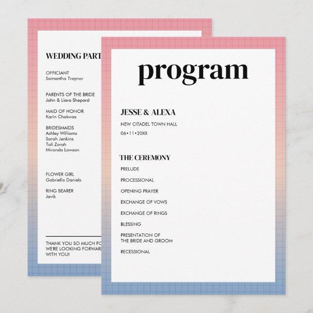 Vaporwave wedding program (Front/Back)