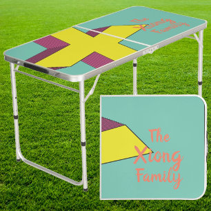 Vaporwave 'X' Family Name Throwdown Tailgate Beer Pong Table