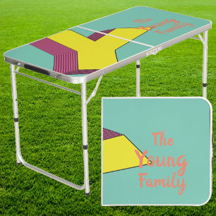 Vaporwave 'Y' Family Name Throwdown Tailgate Beer Pong Table