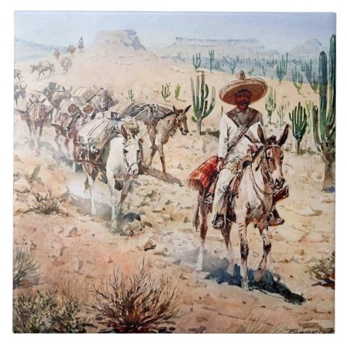 Vaquero Pack Train by Edward Borein Ceramic Tile