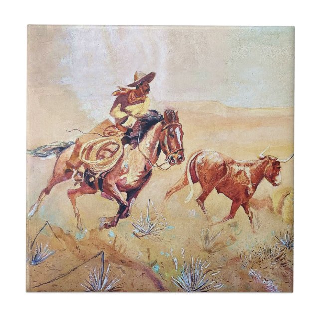 Vaquero Painting by Eward Borein Ceramic Tile (Front)