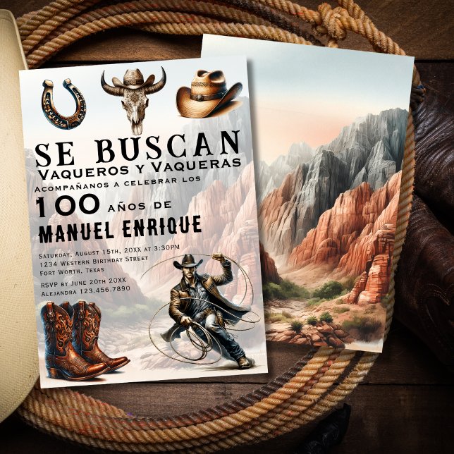 Vaquero Spanish Western Cowboy Hat 100th Birthday Invitation (Creator Uploaded)
