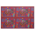 Vaquero y Caballos - Scarlet Red Blue Kuna Indian Fabric