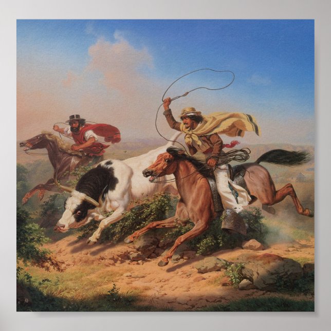 Vaqueros Roping a Steer Poster (Front)
