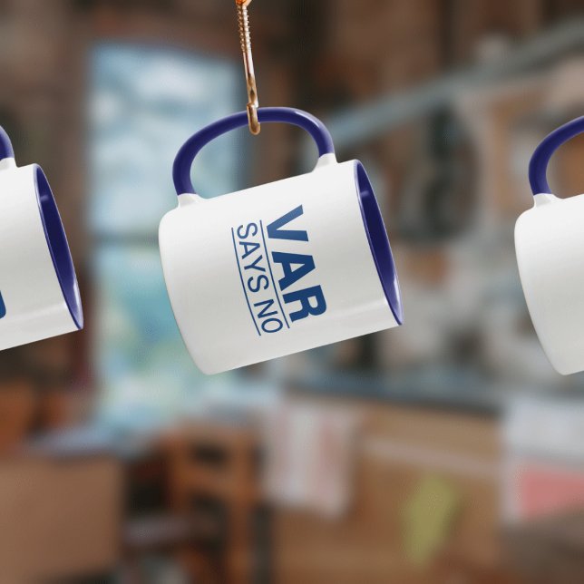 "VAR Says No" (Blue Design) Funny Football Mug (Creator Uploaded)