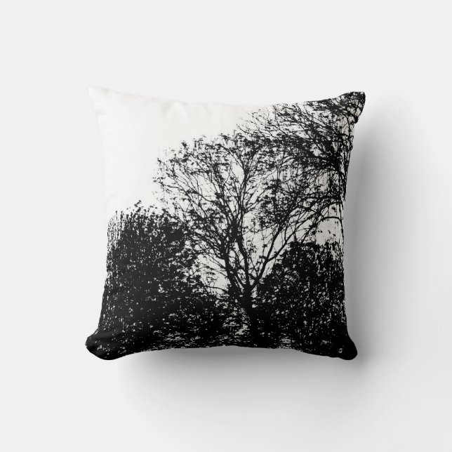 Vår - Trees in Summer (Black on White) Throw Pillow (Front)