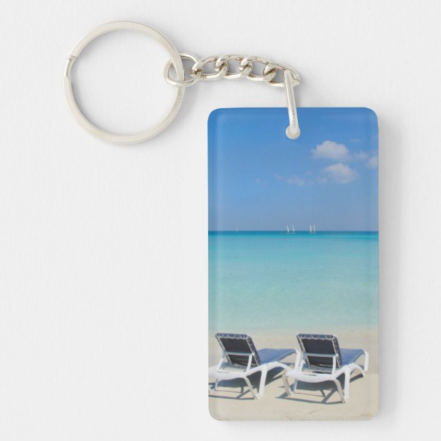 Varadero, Cuba. Sand And Beach Chairs Keychain (Front)