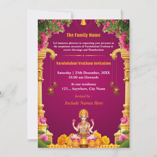 Varalakshmi Vratham Invitation Card (Front)