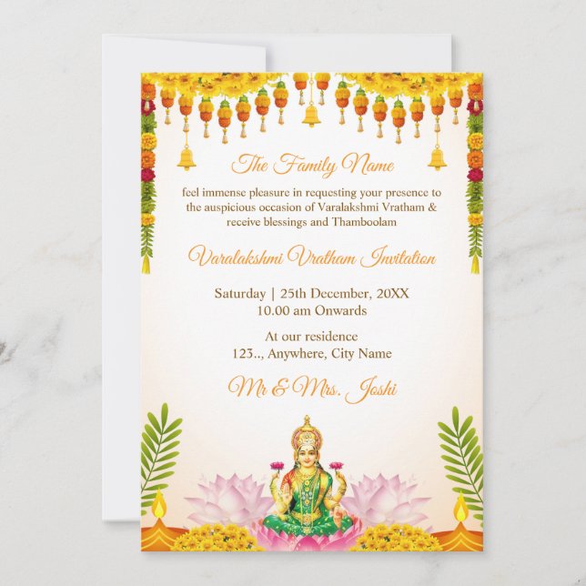  Varalakshmi Vratham Invitation Card | South India (Front)