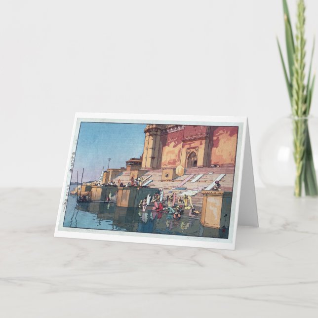 Varanasi, Hiroshi Yoshida, Woodcut Card (Front)