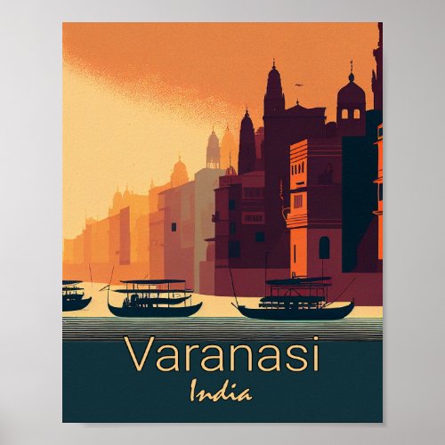 Varanasi India Minimalist Vintage Travel Poster