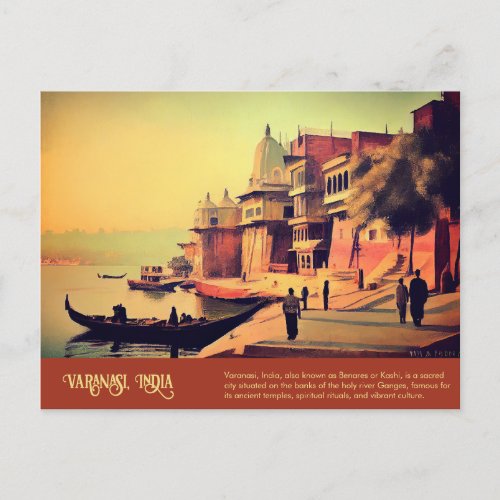 Varanasi Vintage India Painting Postcard