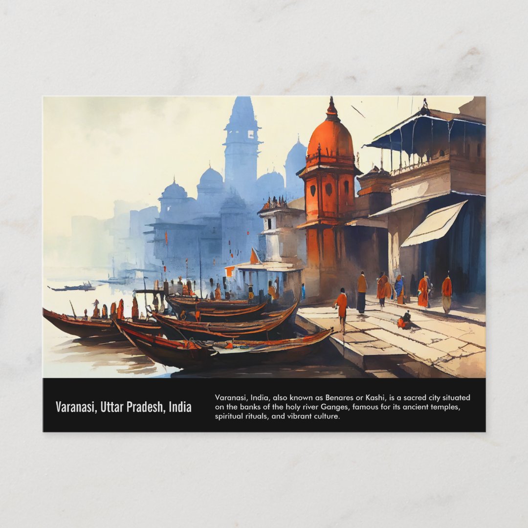 Varanasi Watercolor Painting | Travel India Postcard            (Front)