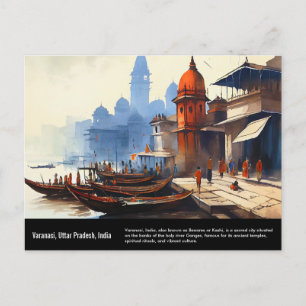 Varanasi Watercolor Painting Travel India Postcard