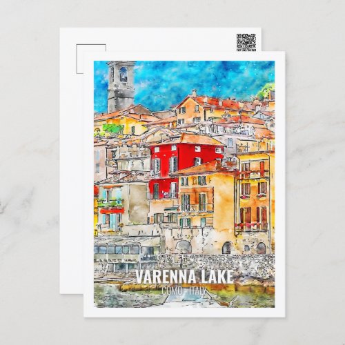 Varenna Lake Como Italy Famous Travel Watercolor  Postcard