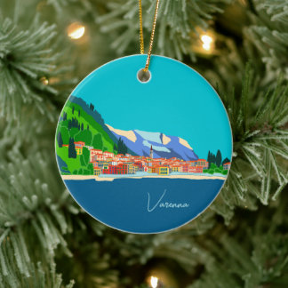 Varenna Lake Como Italy Illustration Travel Ceramic Ornament
