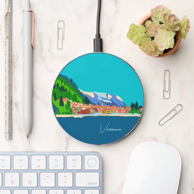 Varenna Lake Como Italy Illustration Travel Wireless Charger (Desk)