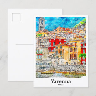 Varenna Lecco Italy Travel Watercolor Hand Drawn Postcard