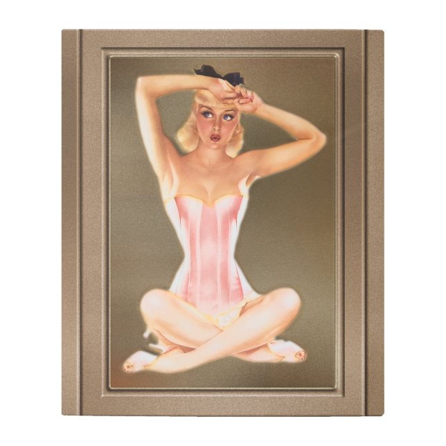Varga Girl In A Pink Corset by Alberto Vargas Metal Print (Front)