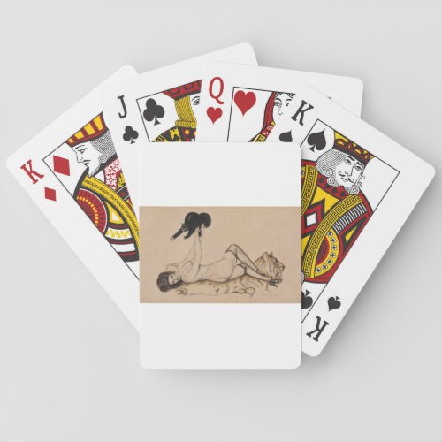 Vargas Girl Laying on Tiger 1915 Pin Up Art Poker Cards