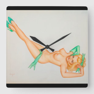 Vargas Girl, Playboy illustration Pin Up Art Square Wall Clock