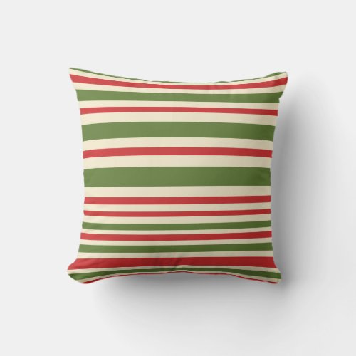 Variable Stripe Christmas Pattern Red Green Cream Throw Pillow