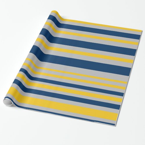 Variable Stripe Pattern Navy Blue Gray Yellow Wrapping Paper