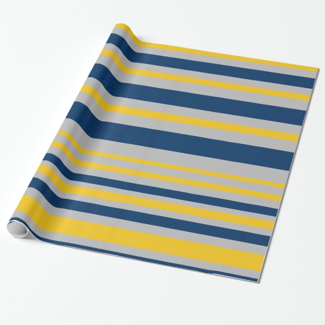 Variable Stripe Pattern Navy Blue Gray Yellow Wrapping Paper (Unrolled)
