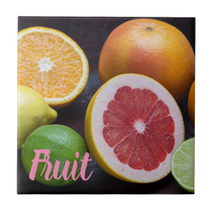 Variation of citrus orange, lime, mandarin, ceramic tile