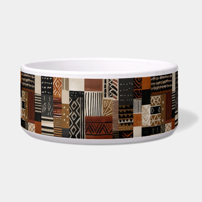 Variations of African motifs in earth tones pet Bowl (Front)